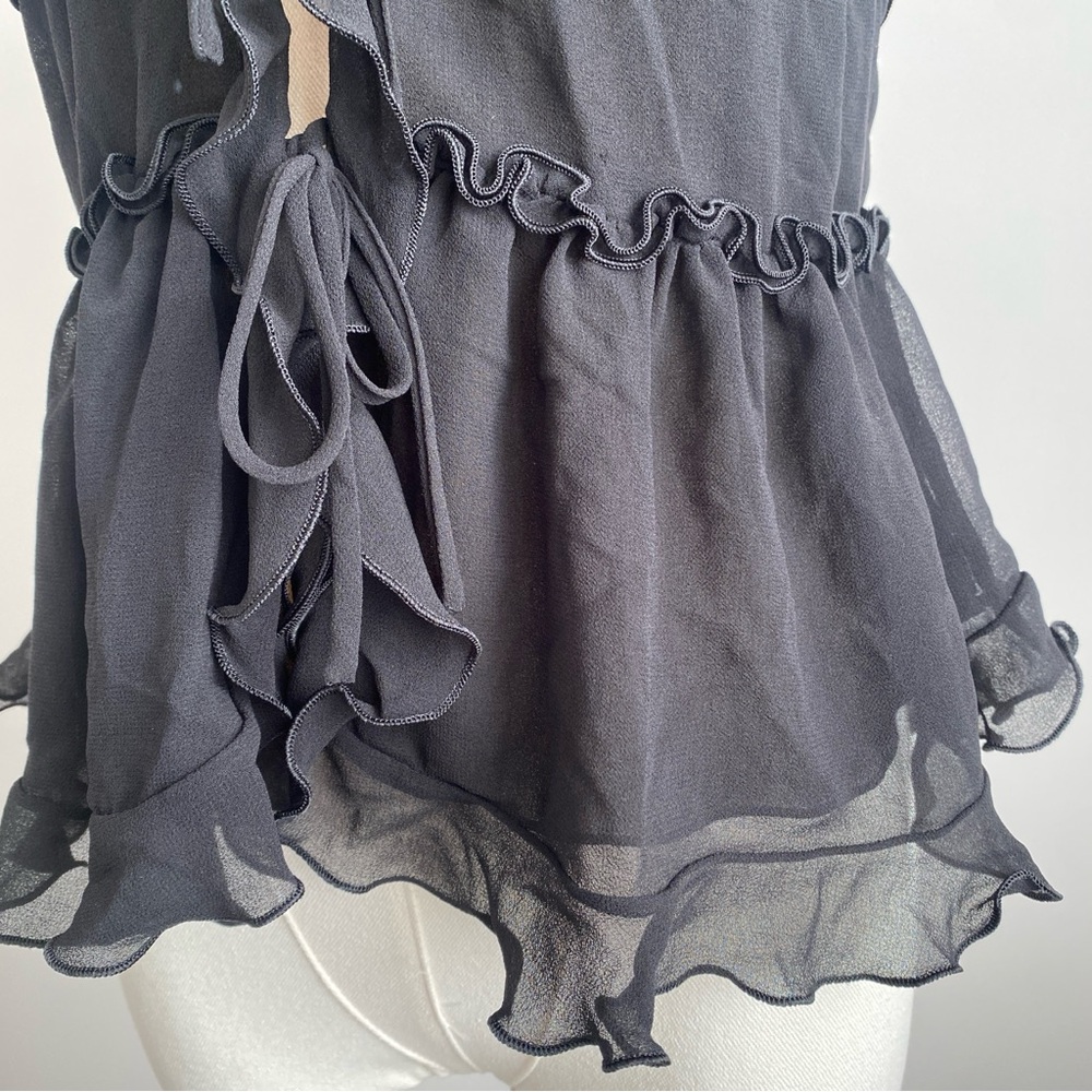 ARITZIA Wilfred Amore Camisole Ruffled Chiffon Tie-Front Cami Black Size S - Picture 7 of 10
